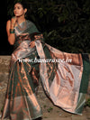 Banarasee Handwoven Semi Silk Saree With Self Weaving Copper Zari Design-Green