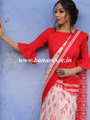 Handloom Mul Cotton Hand-block Print Saree-White & Red