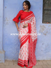 Handloom Mul Cotton Hand-block Print Saree-White & Red