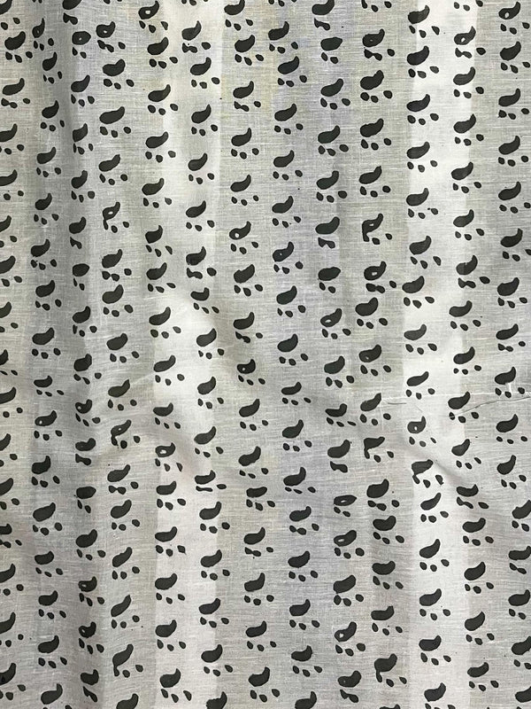 Handloom Mul Cotton Hand-block Print Saree-White