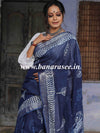 Linen Cotton Bagru Hand-Block Printed Saree-Blue