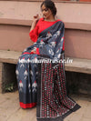 Handloom Mul Cotton Hand-block Print Saree-Grey