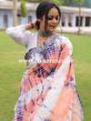 Linen Cotton Bagru Shibori Dye Saree-White & Peach