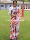 Linen Cotton Bagru Shibori Dye Saree-White & Peach