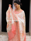 Banarasee Cotton Silk Zari Work Salwar Kameez With Hand-Painted Dupatta-Peach & White
