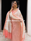 Banarasee Cotton Silk Zari Work Salwar Kameez With Hand-Painted Dupatta-Peach & White