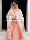 Banarasee Cotton Silk Zari Work Salwar Kameez With Hand-Painted Dupatta-Peach & White