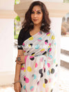 Handloom Mul Cotton Hand-block Print Saree-White