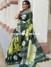 Bhagalpur Handloom Pure Linen Cotton Hand-Dyed Shibori Pattern Saree-Green & Yellow
