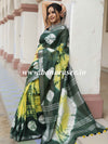 Bhagalpur Handloom Pure Linen Cotton Hand-Dyed Shibori Pattern Saree-Green & Yellow