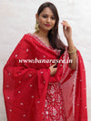 Banarasee Handloom Chanderi Silk Salwar Kameez Fabric With Chikankari Embroidery-Red
