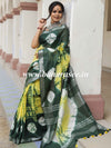 Bhagalpur Handloom Pure Linen Cotton Hand-Dyed Shibori Pattern Saree-Green & Yellow