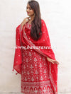 Banarasee Handloom Chanderi Silk Salwar Kameez Fabric With Chikankari Embroidery-Red