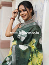Bhagalpur Handloom Pure Linen Cotton Hand-Dyed Shibori Pattern Saree-Green & Yellow