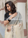 Banarasee Mix Organza Hand-Embroidered Saree-Beige