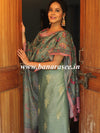 Banarasee Chanderi Silk Zari Buti Salwar Kameez Fabric With Digital Print Dupatta-Pastel Green