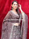Banarasee Handloom Chanderi Silk Salwar Kameez Fabric With Chikankari Embroidery-Brown