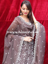 Banarasee Handloom Chanderi Silk Salwar Kameez Fabric With Chikankari Embroidery-Brown