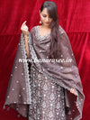 Banarasee Handloom Chanderi Silk Salwar Kameez Fabric With Chikankari Embroidery-Brown