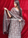 Banarasee Handloom Chanderi Silk Salwar Kameez Fabric With Chikankari Embroidery-Brown