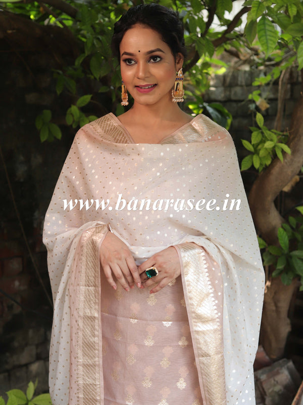 Banarasee Handloom Chanderi Silk Ombre Dyed Zari Work Salwar Kameez Dupatta Set-Fawn