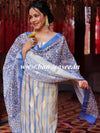 Banarasee Handloom Chanderi Cotton Shibori Salwar Kameez With Digital Print Dupatta-White & Blue
