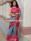 Linen Cotton Bagru Hand-Block Printed Saree-Pastel Blue & Pink