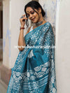 Bhagalpur Handloom Pure Linen Cotton Hand-Dyed Batik Pattern Saree-Rama Green
