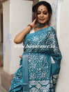 Bhagalpur Handloom Pure Linen Cotton Hand-Dyed Batik Pattern Saree-Rama Green