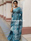 Bhagalpur Handloom Pure Linen Cotton Hand-Dyed Batik Pattern Saree-Rama Green