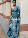 Bhagalpur Handloom Pure Linen Cotton Hand-Dyed Batik Pattern Saree-Rama Green
