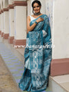Bhagalpur Handloom Pure Linen Cotton Hand-Dyed Batik Pattern Saree-Rama Green