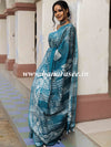 Bhagalpur Handloom Pure Linen Cotton Hand-Dyed Batik Pattern Saree-Rama Green