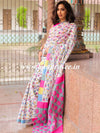 Handloom Mul Cotton Hand-block Print Saree-White