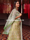 Banarasee Handloom Chanderi Cotton Shibori Salwar Kameez With Digital Print Dupatta-White & Green