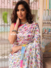 Handloom Mul Cotton Hand-block Print Saree-White