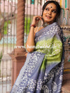 Bhagalpur Handloom Pure Linen Cotton Hand-Dyed Batik Pattern Saree-Grey & Green