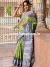 Bhagalpur Handloom Pure Linen Cotton Hand-Dyed Batik Pattern Saree-Grey & Green