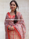 Banarasee Handloom Chanderi Cotton Shibori Salwar Kameez With Digital Print Dupatta-White & Red
