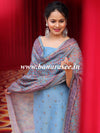 Banarasee Handloom Chanderi Silk Salwar Kameez With Chikankari Embroidery & Digital Print Dupatta-Pastel Blue