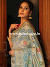 Banarasee Handwoven Semi-Silk Saree With Bandhej & Floral Zari Border-Grey