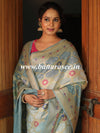 Banarasee Handwoven Semi-Silk Saree With Bandhej & Floral Zari Border-Grey