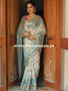 Banarasee Handwoven Semi-Silk Saree With Bandhej & Floral Zari Border-Grey
