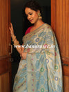 Banarasee Handwoven Semi-Silk Saree With Bandhej & Floral Zari Border-Grey