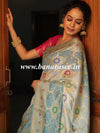 Banarasee Handwoven Semi-Silk Saree With Bandhej & Floral Zari Border-Grey