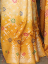 Banarasee Handwoven Semi-Silk Saree With Bandhej & Floral Zari Border-Yellow