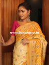 Banarasee Handwoven Semi-Silk Saree With Bandhej & Floral Zari Border-Yellow