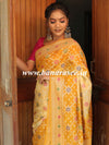 Banarasee Handwoven Semi-Silk Saree With Bandhej & Floral Zari Border-Yellow