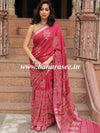 Linen Cotton Bagru Hand-Block Printed Saree-Maroon