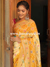 Banarasee Handwoven Semi-Silk Saree With Bandhej & Floral Zari Border-Yellow
